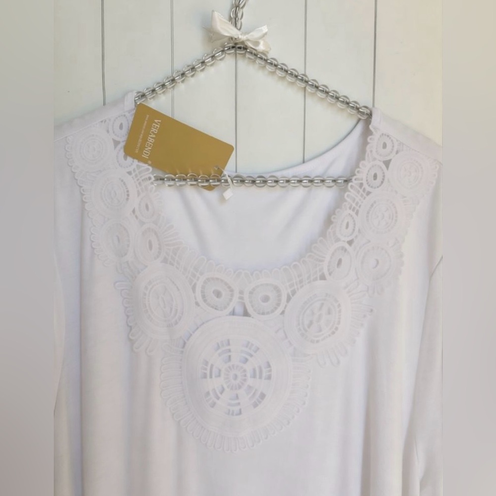 Verbendi Women’s 3X Short Sleeve White Blouse Top Crochet Accent - Picture 4 of 13
